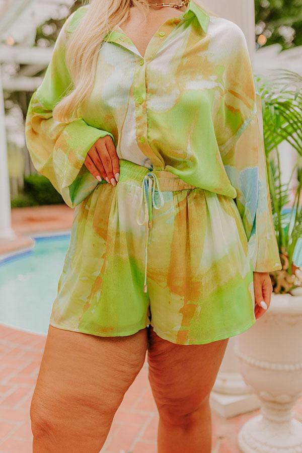 Impressions Sorbet Smiles Satin Shorts In Lime Punch Curves