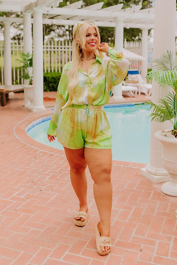 Impressions Sorbet Smiles Satin Shorts in Lime Punch Curves