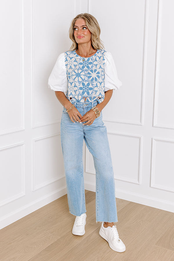 Impressions Southern Smiles Crochet Top In Sky Blue