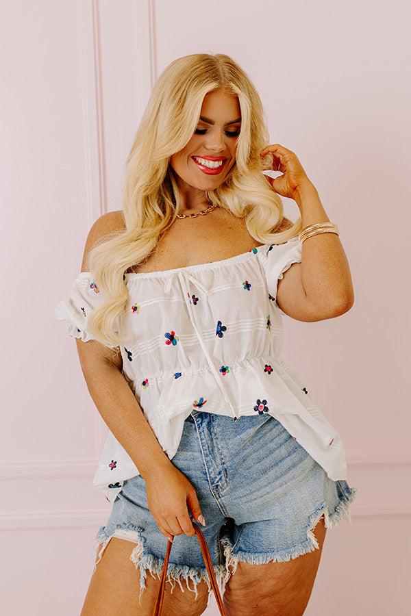 Impressions Spark Joy Embroidered Top In White Curves