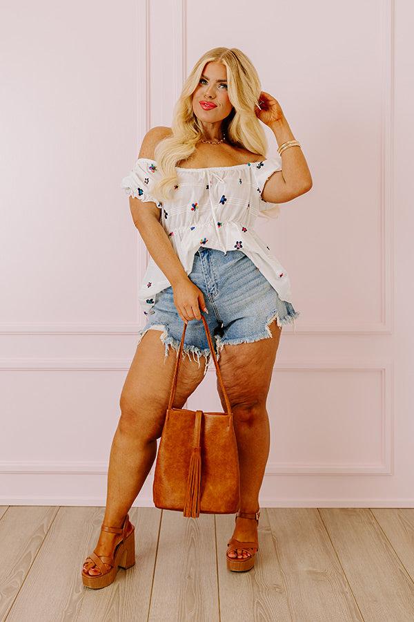 Impressions Spark Joy Embroidered Top In White Curves