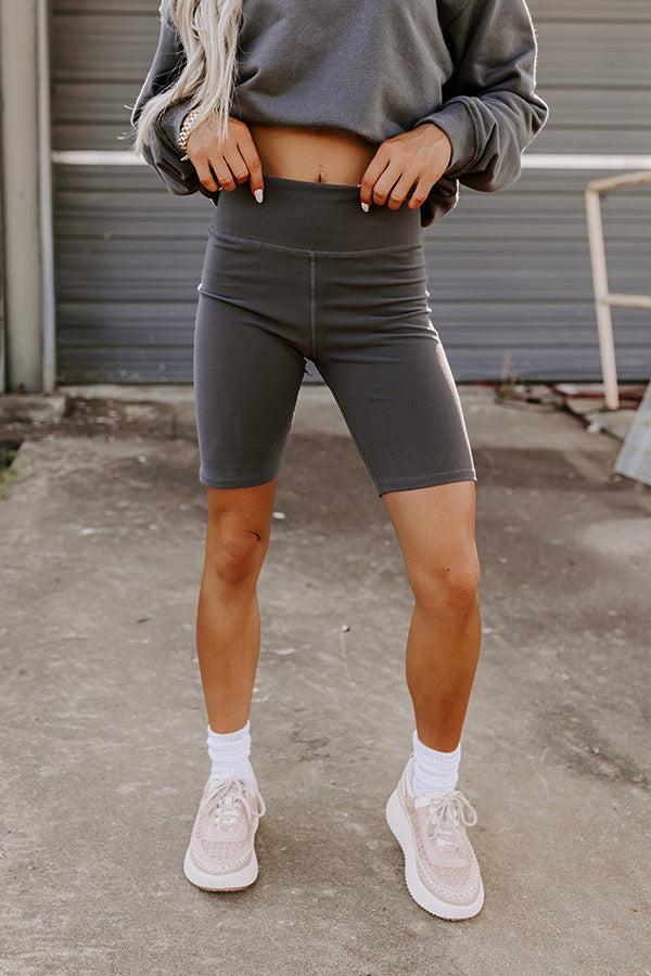 Impressions Sporty Spice Butter Soft High Waist Biker Shorts In Charcoal
