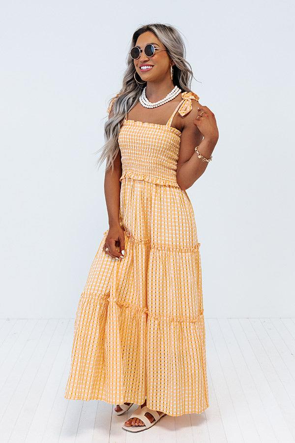 Impressions Spring Into Action Gingham Dress In Orange