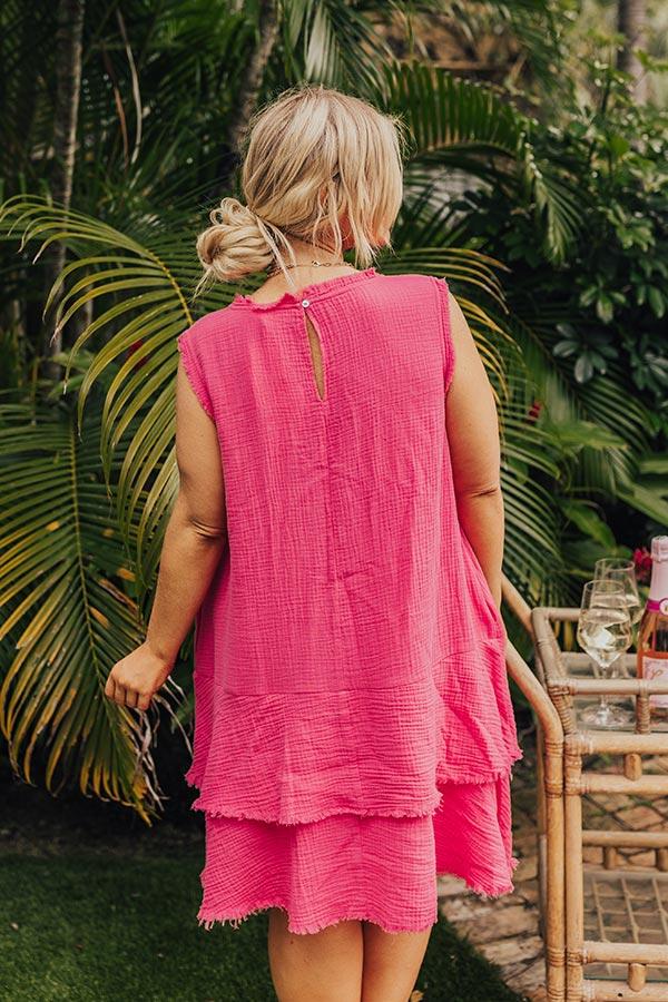 Impressions Spring Sunshine Frayed Dress In Hot Pink Curves