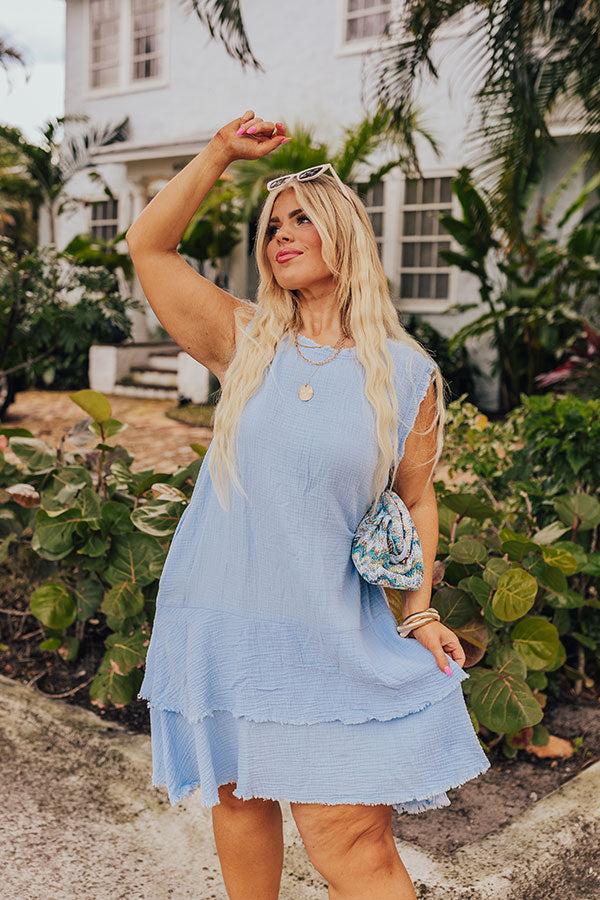 Impressions Spring Sunshine Frayed Dress In Sky Blue Curves