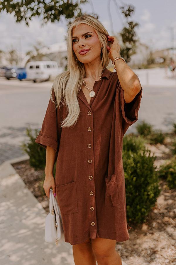 Impressions St. Lucia Bound Linen-Blend Mini Dress In Chocolate Curves