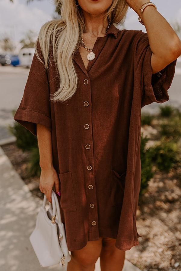 Impressions St. Lucia Bound Linen-Blend Mini Dress In Chocolate Curves