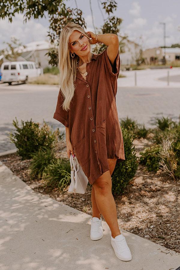 Impressions St. Lucia Bound Linen-Blend Mini Dress In Chocolate Curves