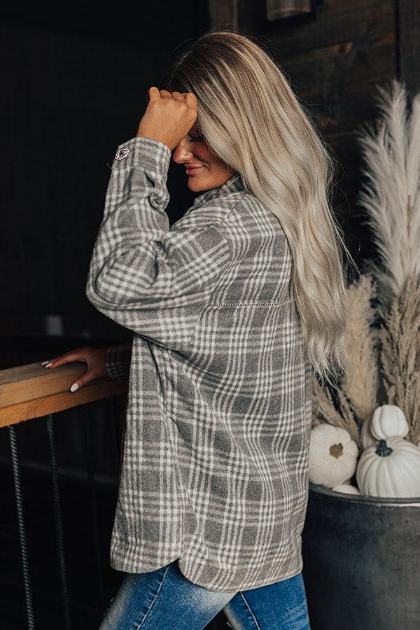 Impressions Start The Bonfire Embellished Plaid Jacket In Grey