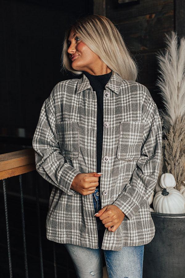 Impressions Start The Bonfire Embellished Plaid Jacket In Grey