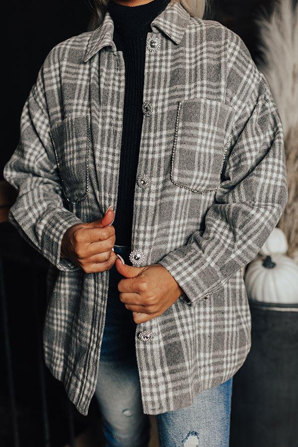 Impressions Start The Bonfire Embellished Plaid Jacket In Grey