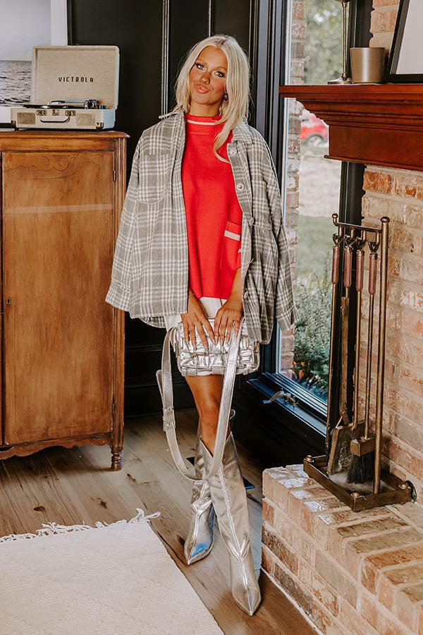 Impressions Start The Bonfire Embellished Plaid Jacket in Grey