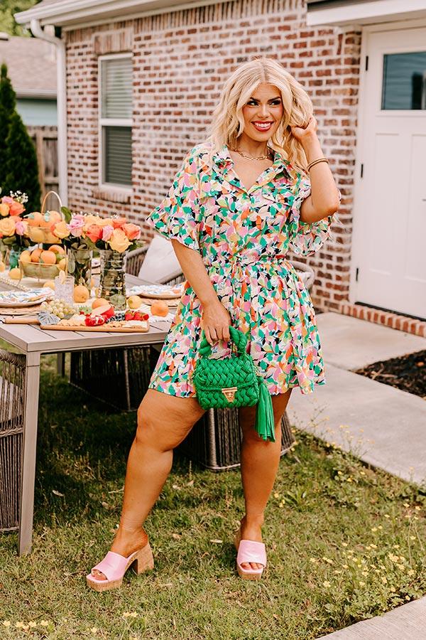 Impressions Statement Maker Floral Romper In Green Curves