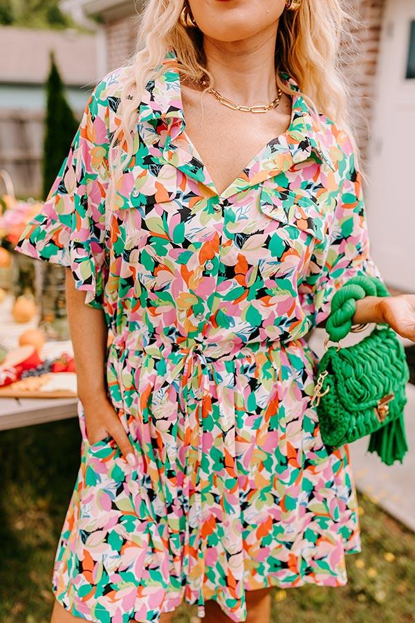 Impressions Statement Maker Floral Romper In Green Curves