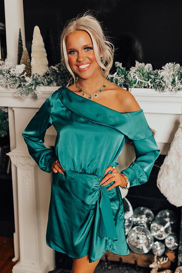 Impressions Statement Maker Satin Mini Dress In Hunter Green