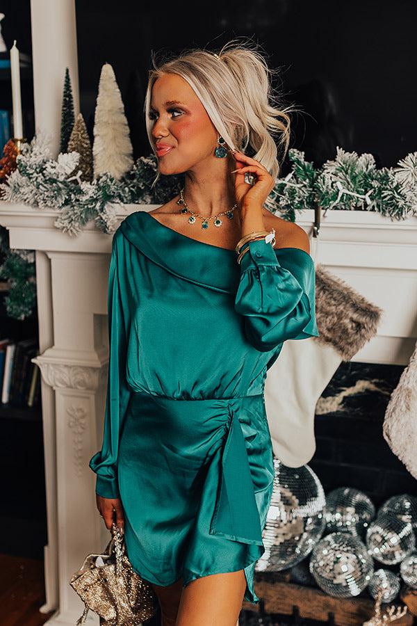 Impressions Statement Maker Satin Mini Dress In Hunter Green