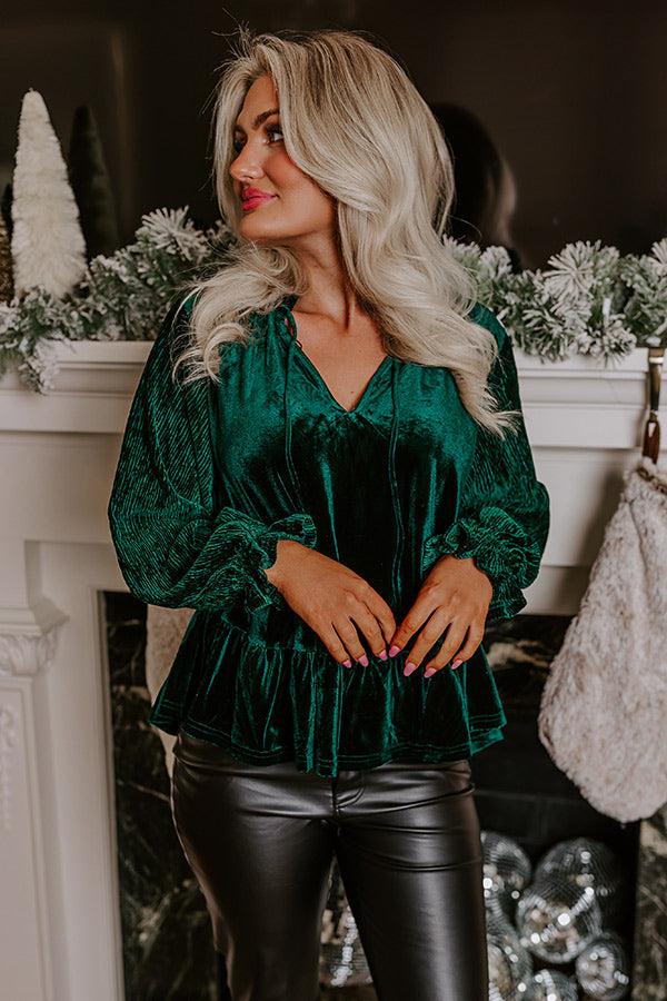 Impressions Statement Maker Velvet Top In Hunter Green