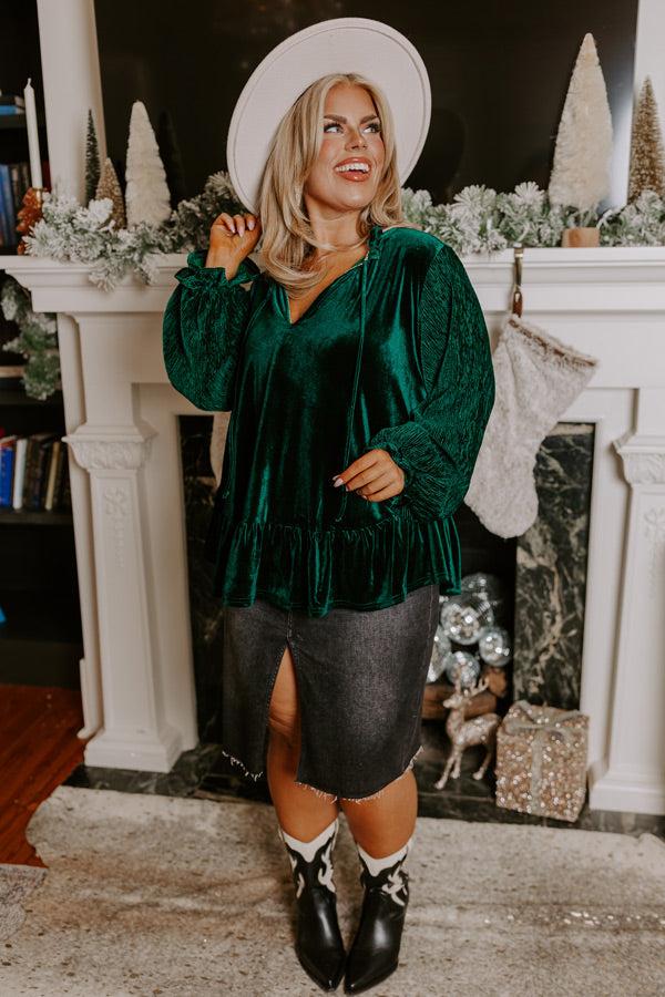 Impressions Statement Maker Velvet Top In Hunter Green Curves