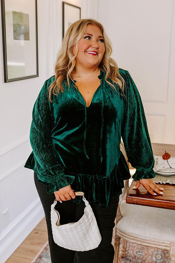 Impressions Statement Maker Velvet Top In Hunter Green Curves