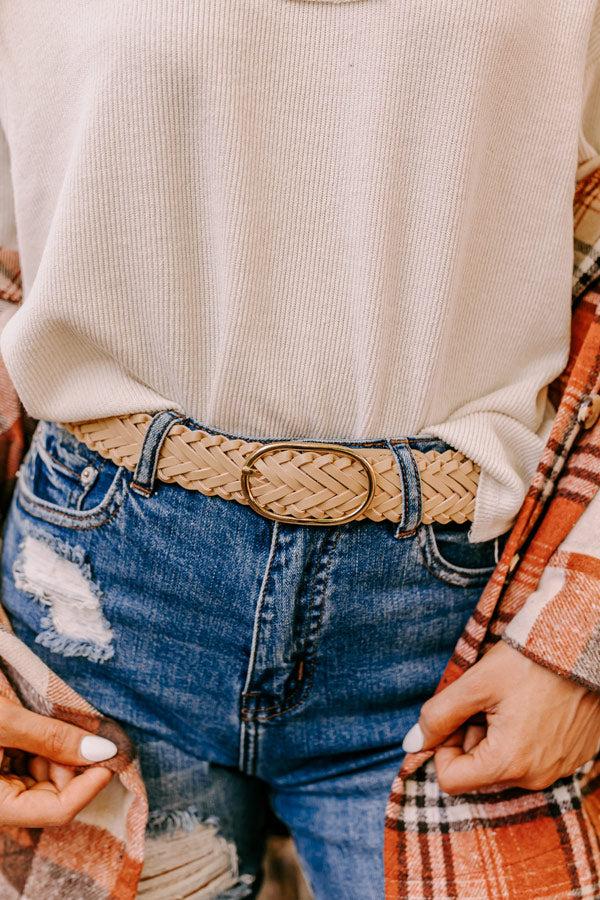 Impressions Stay Updated Faux Leather Woven Belt In Beige
