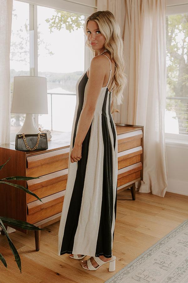 Impressions Stripe A Pose Linen-Blend Jumpsuit In Black