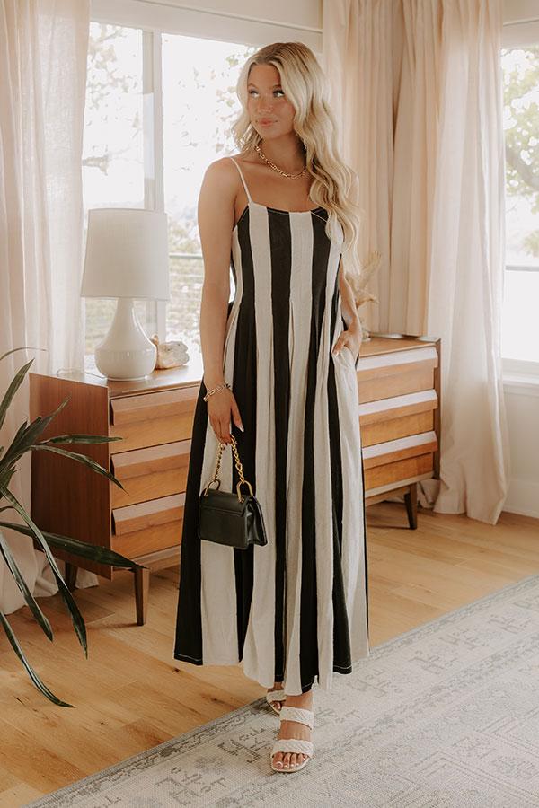 Impressions Stripe A Pose Linen-Blend Jumpsuit In Black