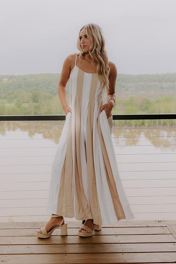 Impressions Stripe A Pose Linen-Blend Jumpsuit In Iced Latte