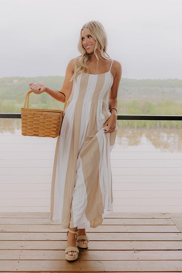 Impressions Stripe A Pose Linen-Blend Jumpsuit in Iced Latte