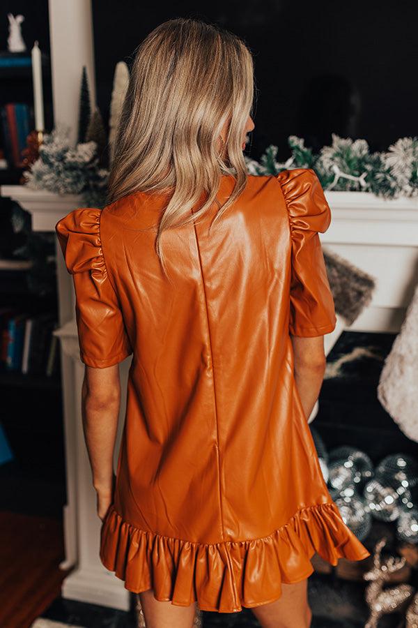 Impressions Stylish Setting Faux Leather Mini Dress In Camel