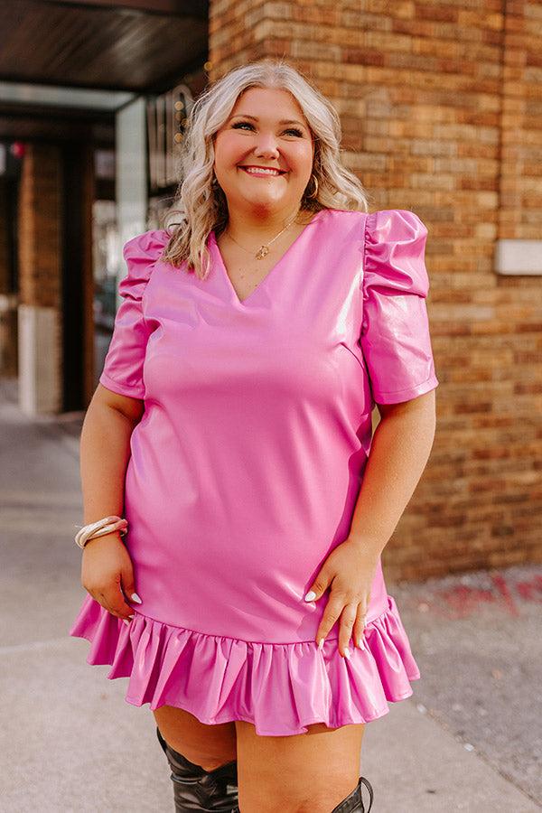 Impressions Stylish Setting Faux Leather Mini Dress In Pink Curves