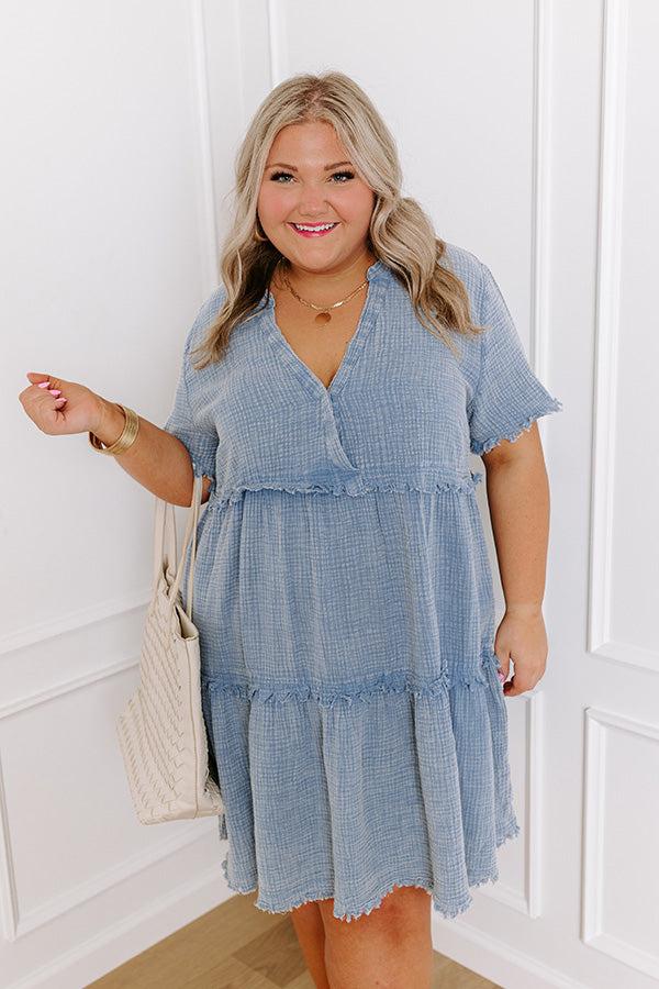 Impressions Summer Mimosa Babydoll Dress In Airy Blue Curves