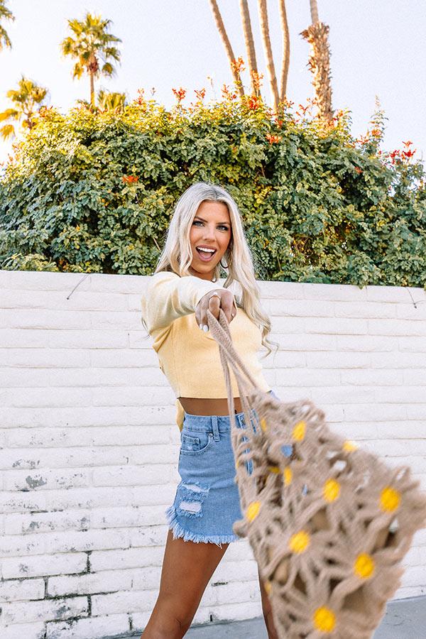 Impressions Summer Of Fun Lace Up Crop Top In Yellow