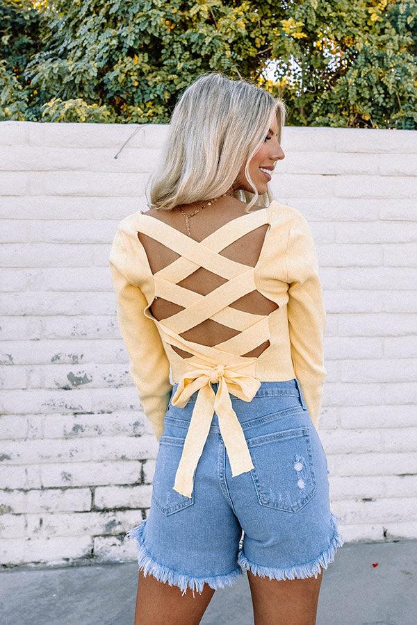 Impressions Summer Of Fun Lace Up Crop Top In Yellow