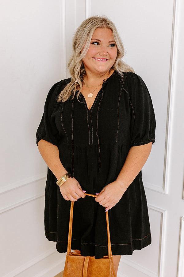 Impressions Summer Party Linen-Blend Mini Dress In Black Curves