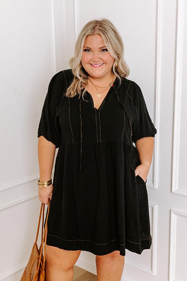 Impressions Summer Party Linen-Blend Mini Dress in Black Curves