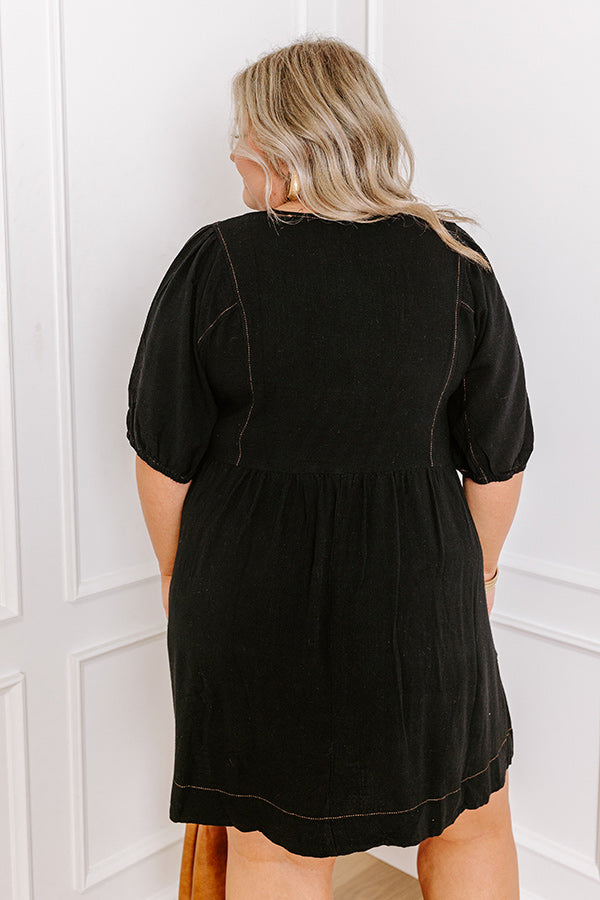 Impressions Summer Party Linen-Blend Mini Dress In Black Curves