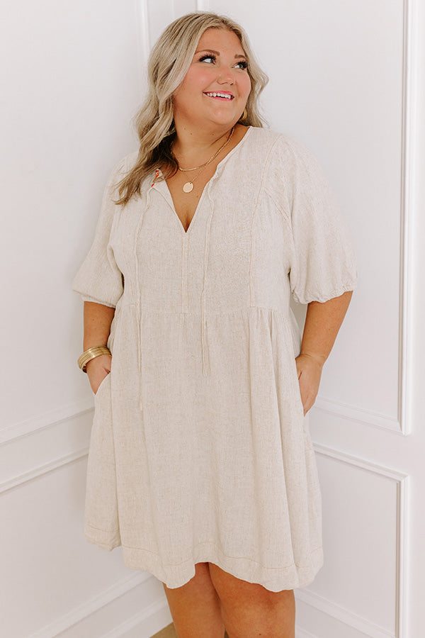 Impressions Summer Party Linen-Blend Mini Dress In Oatmeal Curves