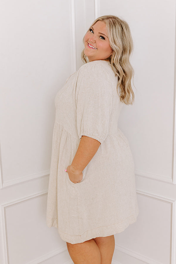 Impressions Summer Party Linen-Blend Mini Dress In Oatmeal Curves