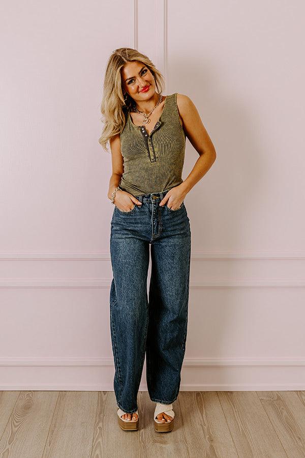 Impressions Summer Sweetness Ribbed Tank In Army Green