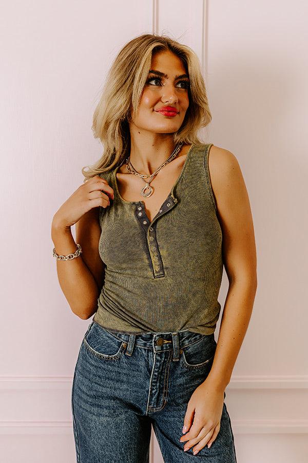 Impressions Summer Sweetness Ribbed Tank In Army Green