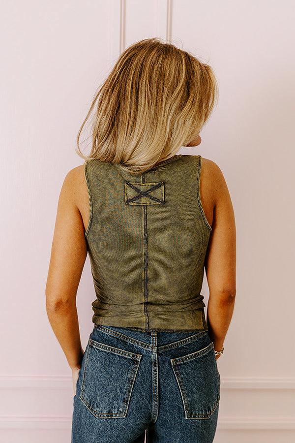 Impressions Summer Sweetness Ribbed Tank In Army Green