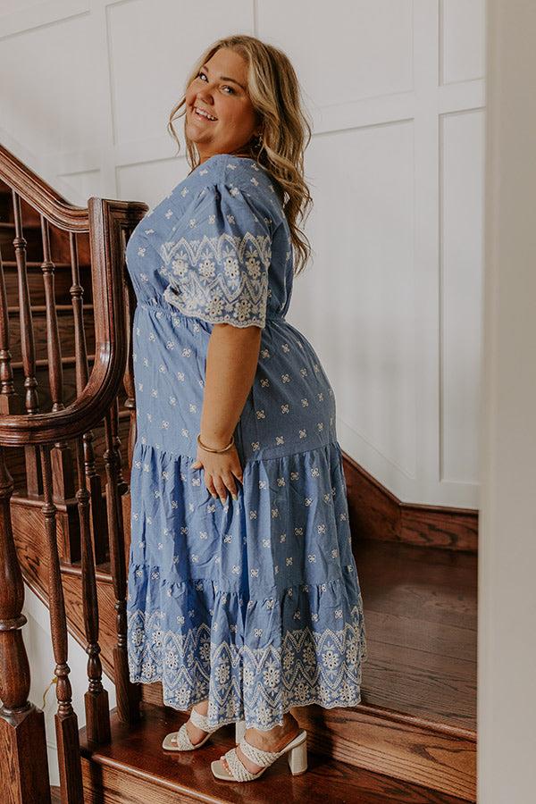 Impressions Sunday Brunch Floral Embroidered Midi Dress Curves