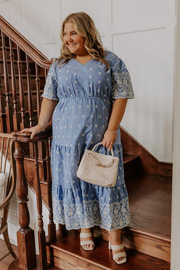 Impressions Sunday Brunch Floral Embroidered Midi Dress Curves