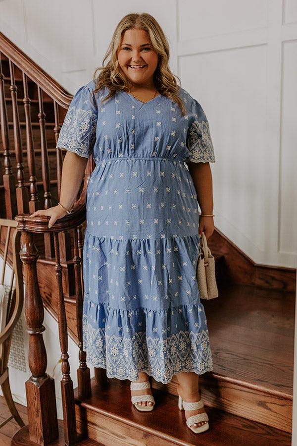 Impressions Sunday Brunch Floral Embroidered Midi Dress Curves