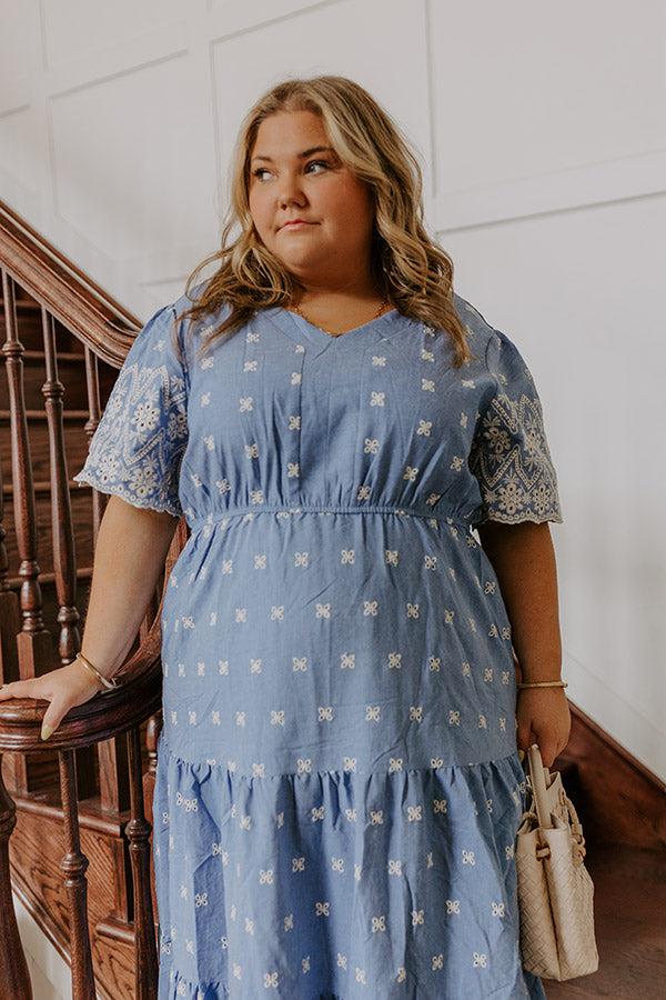 Impressions Sunday Brunch Floral Embroidered Midi Dress Curves