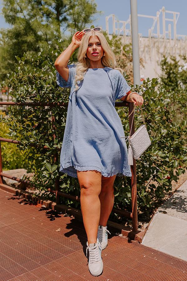 Impressions Sunday Mornings Eyelet Shift Dress In Airy Blue Curves