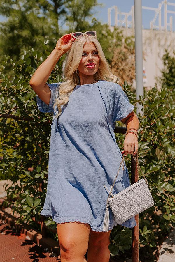 Impressions Sunday Mornings Eyelet Shift Dress In Airy Blue Curves