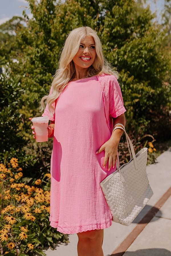 Impressions Sunday Mornings Eyelet Shift Dress In Bubblegum Pink Curves