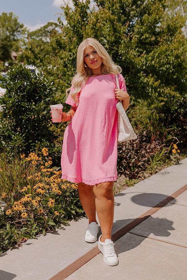 Impressions Sunday Mornings Eyelet Shift Dress In Bubblegum Pink Curves