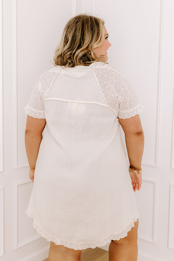 Impressions Sunday Mornings Eyelet Shift Dress In Cream Curves